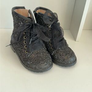 Glittery Black Kids Boots 7c